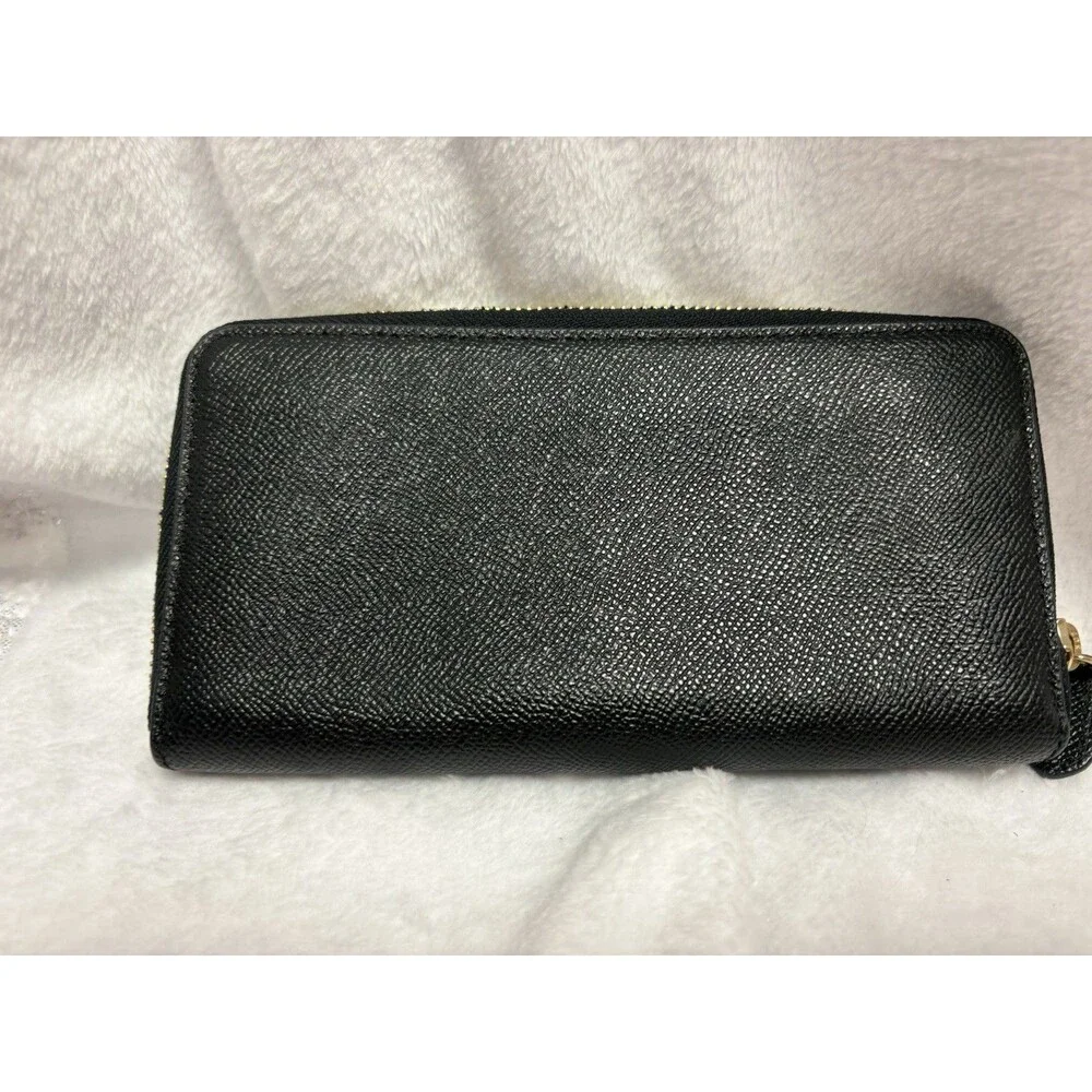 Coach C4124 Medium ID Zip Around Wallet Black Pebble Leather